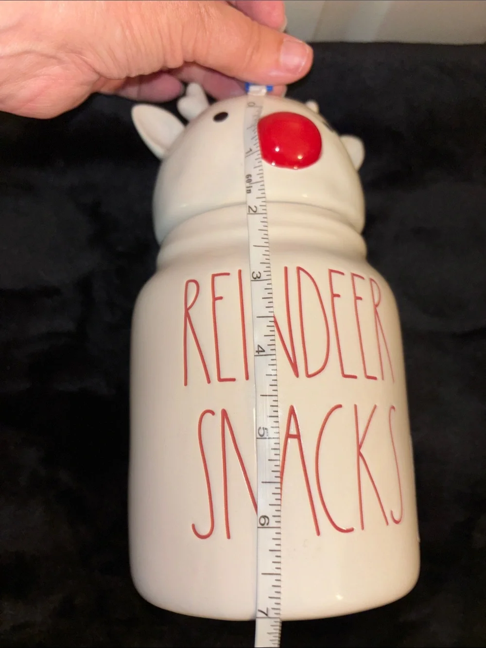 Rae Dunn White Reindeer Snacks Jar with Red Nose